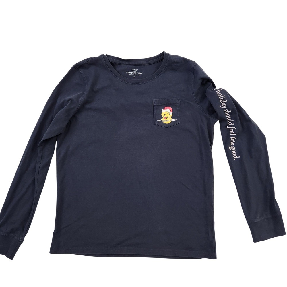 Vineyard Vines Navy Blue Christmas Holiday Dog Golden Long Sleeve T-shirt S